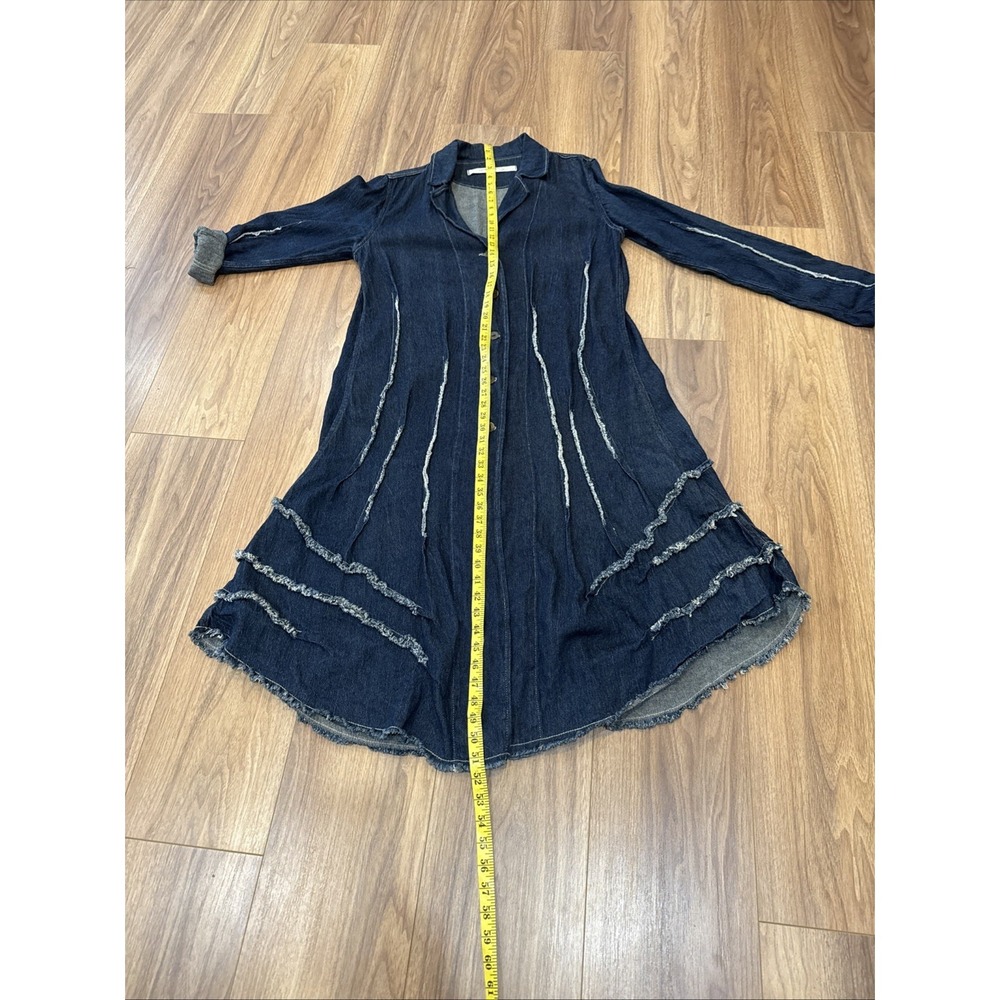 Cynthia Ashby Denim DusterJacket /dress Artsy Asymmetrical Distressed Lagenlook - Picture 7 of 12